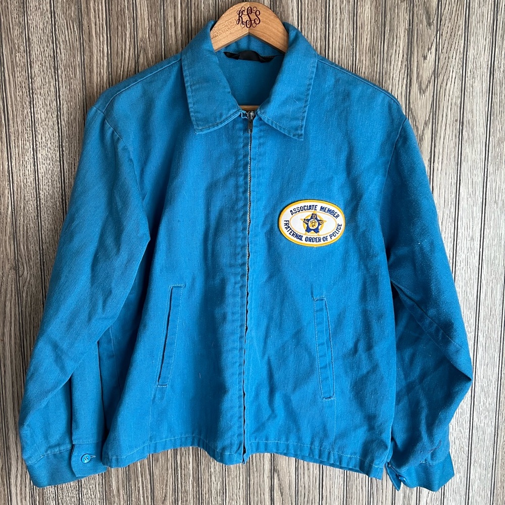 Associate Member Fraternal Order of Police Blue Yellow Patch Work Zip Up Jacket